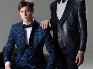 abito sposo, damascato blu