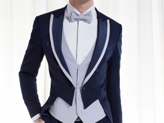 particolare, elegante, abito da sposo, blu